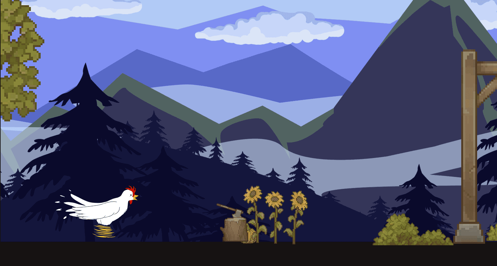 A screenshot of a game featuring a running chicken